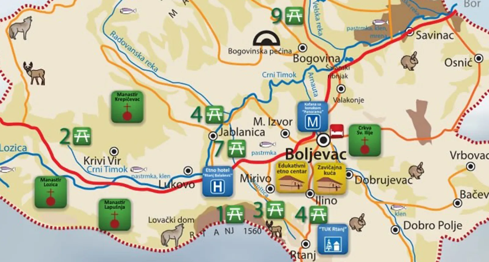 Туристичка мапа општине Бољевац - Turistička organizacija opštine Boljevac